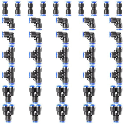TAILONZ PNEUMATIC 5/16 inch or 8mm od Push to Connect Fittings Pneumatic Fittings Kit 10 Spliters+10 Elbows+10 tee+10 Straight (40 pcs) - color: Blue, size: 8MM OD/40PCS