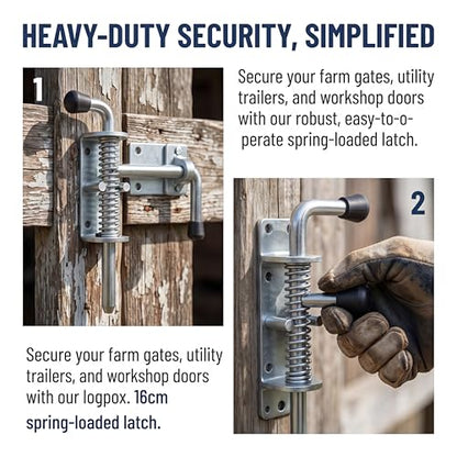 6.5 Inch Spring Loaded Latch Pin, Heavy Duty Metal Barrel Bolt Door Lock with Powder Coated Finish, 12mm Thick Gate Latch for Sheds, Utility Trailers and Corral Gates