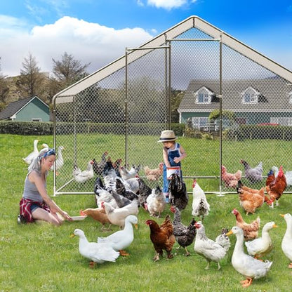 GarveeTech Large Walk-in Chicken Coop with Run, 9.8' x 6.5' Outdoor Chicken Runs for Yard with Cover, Metal Poultry Cage for Chickens, Ducks, Birds - size: 118.1"L x 77.2"W x 78.0"H
