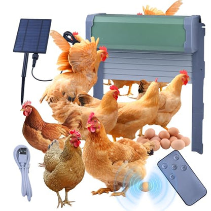 Automatic Solar Chicken Coop Door, 4 Modes with Timer Light Sensor 30-40M Remote Control Manual, Anti-Pinch, IP67 Waterproof Aluminum Alloy, Predator Proof Poultry Door for Backyard Farm
