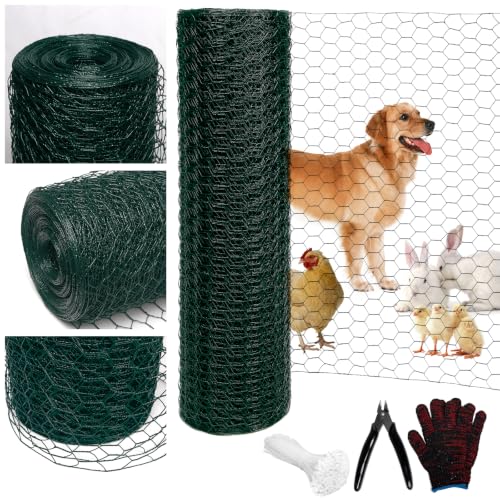 Green 19GA Chicken Wire 60inx150ft, Chicken Wire Fencing, Garden Fence, Metal Poultry Wire Netting, Hexagonal Galvanized PVC Coated Mesh for Animal/Rabbit/Floral/Chicken Coop/DIY Projects - color: Green, size: 60inx150ft