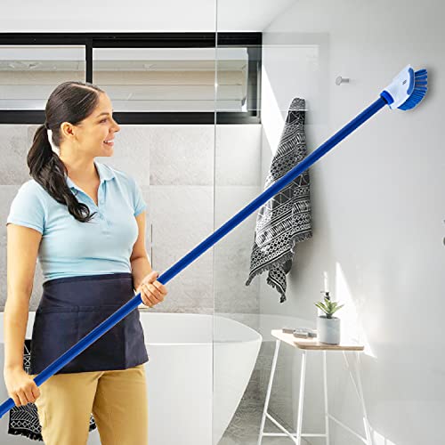 Superio Deck Scrub Brush with Long Handle 48 Inches, Heavy Duty Stiff Bristles Grout Scrubber with Scraper - Cleans Hot Tub, Swimming Pool, Granite Tiles, Bathroom, Patio, Kitchen, Wall and Deck - size: 48 in Handle | 9 in x 3 in Head