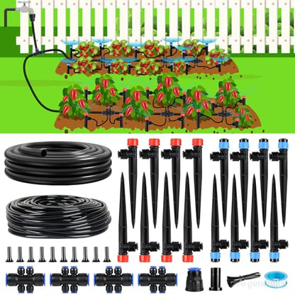 110FT Drip Irrigation System Kit, Automatic Garden Watering System Quick-Connect Adjustable Sprinklers for Raised Garden Beds, Greenhouse, Yard, Lawn, Plant with 1/2" & 1/4" Tubing and Accessories - size: 17FT Main tube+ 93FT 1/4'' tube