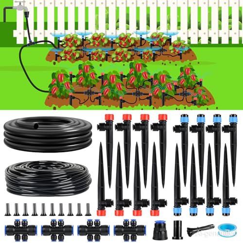 110FT Drip Irrigation System Kit, Automatic Garden Watering System Quick-Connect Adjustable Sprinklers for Raised Garden Beds, Greenhouse, Yard, Lawn, Plant with 1/2" & 1/4" Tubing and Accessories - size: 17FT Main tube+ 93FT 1/4'' tube