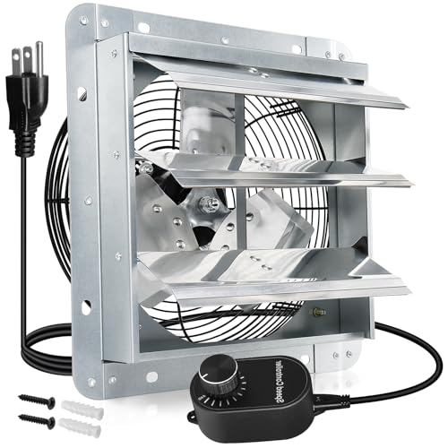 Hiorucet 7 Inch Shutter Exhaust Fan with Speed Controller and Power Cord Kit for Garage, Greenhouse, Shop, Attics, Chicken Coop, Basement, 760CFM 1600RPM Low Noise Wall Mounted Louvered Exhaust Fan. - color: With Speed Controller & Power Cord Kit, size: 7