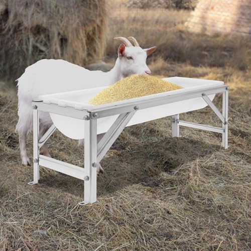 Large Capacity Livestock Feeder, 40in Long 9.25Gal Stainless Steel Feeder with Detachable PP Trough, Heavy-Duty Feed Trough with Stand, for Horse, Goat, Sheep, Cattle, Cow, Pig, Alpaca (White) - color: White