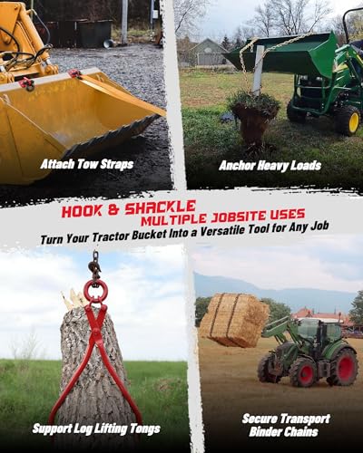 Tractor Bucket Grab Hook with 5/8" D-Ring Shackle Combo, Bolt-On Tow Hook and D-Ring Shackle, Matching Backing Plate, Rubber Gaskets & Isolators, 20000LBS Breaking Strength, 2 Set, Green&Black - color: Dark Green&Black