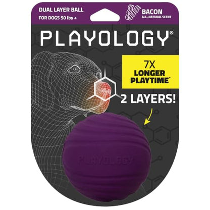 Playology Dog Toys | Dual Layer Ball Durable Chew Toy for Tough Chewers | Bacon Scented Jumbo Dog Toy | Chew Toys for Large Dogs - size: Jumbo, style: Bacon