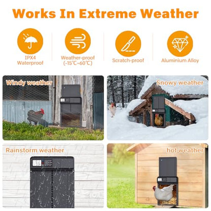 Automatic Chicken Coop Door, Electric Chicken Coop Door Battery Powered with Timer LCD Screen, Anti-Pinch Running Automatic Chicken Coop Door, Aluminum IPX4 Waterproof Auto Chicken Coop Door