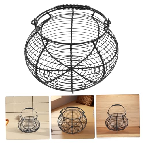 Uonlytech 2pcs Metal Wire Egg Basket with Handle, Fresh Egg Holder and Vegetable Storage Bin for Kitchen Countertop, Wire Organizing Basket for Farmhouse, Market, and Grocery Collection,