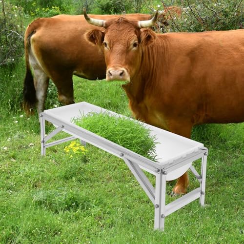 Livestock Feed Trough, 35L/9.25Gal Large Capacity Livestock Feeder with Triangular-Structure, Heavy Duty Metal Stand, Goat Water Trough for Sheep,Deer, Pigs, Horses, Cows, Lambs,Calves in Farm (White) - color: White