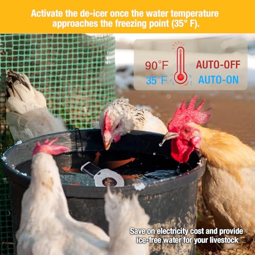 150W Chicken Water Heater, Submersible Bucket Heater Deicer for 5 Gallon, Heated Chicken Waterer for Winter, Freeze-Proof Poultry Waterer, Stock Tank & Water Trough Warmer for Livestock - size: 150Watt