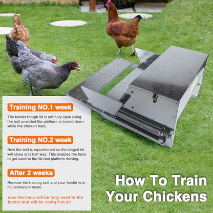 Chicken Feeder Galvanized 25Lbs Capacity Weatherproof Treadle Chicken Feeder Rodent Proof - size: 25Lbs Feeder