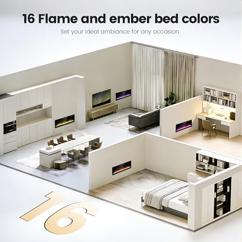 42" Electric Fireplace, Wall Fireplace Electric with Remote Control, 16 Adjustable Flame Colors, Freestanding/Wall Mounted/Recessed, 1400W Fireplace Insert Heater, Timer, Thermostat - size: 42 Inch Standard