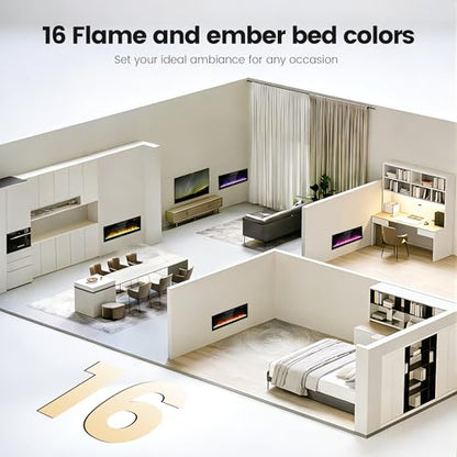 42" Electric Fireplace, Wall Fireplace Electric with Remote Control, 16 Adjustable Flame Colors, Freestanding/Wall Mounted/Recessed, 1400W Fireplace Insert Heater, Timer, Thermostat - size: 42 Inch Standard