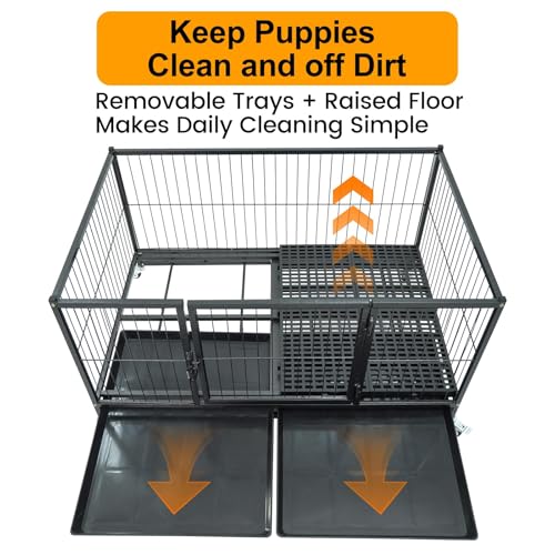 Homey Pet 43'' Whelping Box for Dogs and Puppies, Taller Heavy Duty Dog Whelping Box Puppy Playpen with 4 Wheels, Front Door, Top Open, Stackable Metal Dog Crate Cage Kennel Indoor