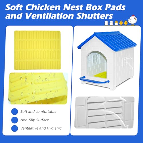 Chicken Nesting Box, Waterproof Plastic Chicken Coop with Washable Nesting Pad, Nesting Box for Hens, Ducks, Rabbits and Poultry - color: Blue