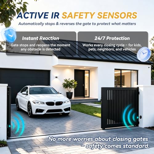 1300lbs Solar Sliding Gate Opener Chain Drive with Built-in Backup Battery, WiFi Remote Control, IR Sensor, Automatic Gate Motor for Heavy Driveway Slide Gates, Off-Grid Operation with Solar Panel | Wi-Fi Version