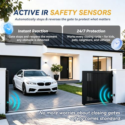 1300lbs Solar Sliding Gate Opener Chain Drive with Built-in Backup Battery, WiFi Remote Control, IR Sensor, Automatic Gate Motor for Heavy Driveway Slide Gates, Off-Grid Operation with Solar Panel | Wi-Fi Version