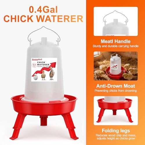 2-in-1 Chick Starter Set: 0.8 Gal Top Filling Feeder and 0.4 Gal Waterer with Adjustable Legs for Baby Chicks, Includes Scoop, Hanging Hooks, Anti-Drown Design (Red) - size: 0.8 Gal Feeder & 0.4 Gal Waterer