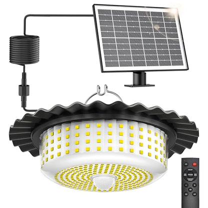 Solar Lights Outdoor Waterproof,396 LED Solar Shed Light Indoor Outdoor | 5 Smart Modes, Motion Sensor, Dusk to Dawn, Timer Schedule, for Chicken Coop, Gazebo, Shop, 16.4ft Cable