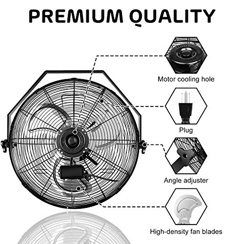 iPower Industrial Wall Mounted Fan, 3 Speed Commercial Ventilation Metal Fan High Velocity for Warehouse, Greenhouse, Workshop, Patio, Factory and Basement, 20 Inch, 1 Pack