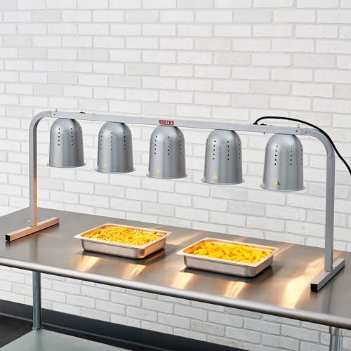 Kratos Commercial Food Warmer, Freestanding Heat Lamp, Five Bulbs, Adjustable Height, Silver, 120V, 1250W (31M-009) - size: 5 Bulb-Silver