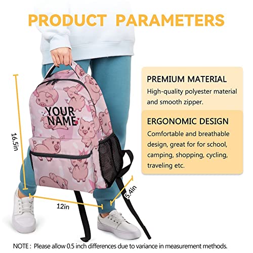 Personalized Pig Backpack Gifts with Text Name, 16 Inch Cute Pig Bookbag Durable, Lightweight, Large Capacity, Funny Animal Backpack for School Girls Kids Women - color: Style-3-1