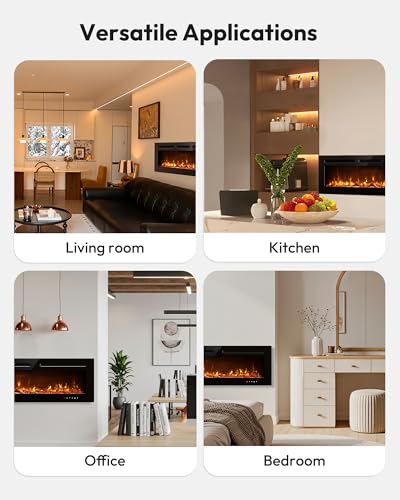 EUHOMY 60 Inch Electric Fireplace Recessed Wall Mounted with Remote Control, Fireplace Heater with Adjustable Flame Color, Linear Fireplace with Timer, Log & Crystal, 750/1500W (2026 Upgrade) - size: Upgrade 60 Inch