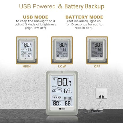 Wireless Weather Stations, with 330ft Range Sensor and Adjustable Backlight Inside Outside Monitor (White) - color: White+Grey