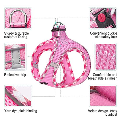 haapaw Dog Harness with Leash Set, No Pull Adjustable Reflective Step-in Puppy Harness with Thickened Padded Vest for Extra-Small/Small Medium Dogs - color: Pink, size: S