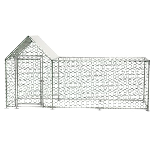 Large Walk-in Chicken Coop, Heavy Duty Metal Chicken Run for Backyard, Outdoor Poultry Habitat with Waterproof UV Cover for Duck Rabbit, Predator-Proof Lockable Door (10' L x 3.5' W x 5' H)