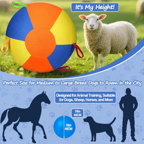 Herding Ball for Dogs, 18"/45cm | Durable Tear Resistant, Inflatable, Heavy Duty Handle Cover & Pump, Jumbo Size for Active Herding Breeds