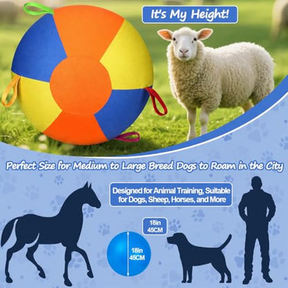 Herding Ball for Dogs, 18"/45cm | Durable Tear Resistant, Inflatable, Heavy Duty Handle Cover & Pump, Jumbo Size for Active Herding Breeds