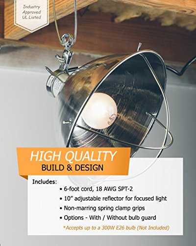 Woods Clamp Lamp with 10 Inch Reflector and Bulb Guard (300 Watt Bulb, 6 Foot Cord) - size: 1 Count (Pack of 1)