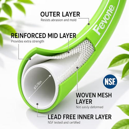 FEVONE 3 ft Leader Hose for Hose Reel | Flexible Hybrid Polymer, Kink Free, Heavy Duty Water Hose, 5/8 ID, 600 PSI, Leak-Proof, Aluminum 3/4 GHT Fittings - color: Green, size: 3FT