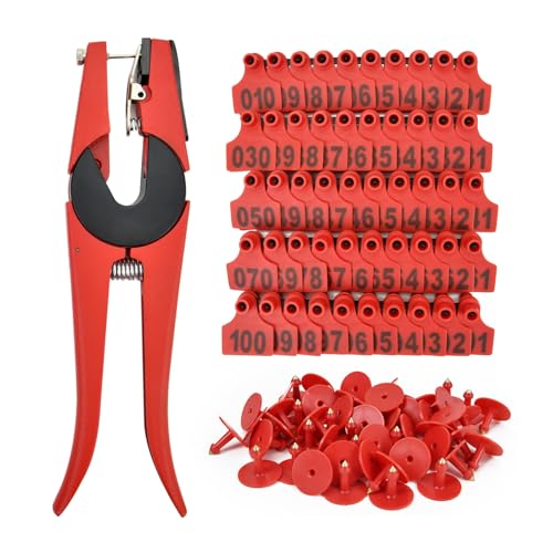 50 Numbered Cattle Ear Tags TPU Animal Identification Tags Livestock Ear Tag for Cattle Cow Horse Hog Pig Goat Sheep Applicator Kit (001-050 Red) - color: Red, size: Medium 50PCS
