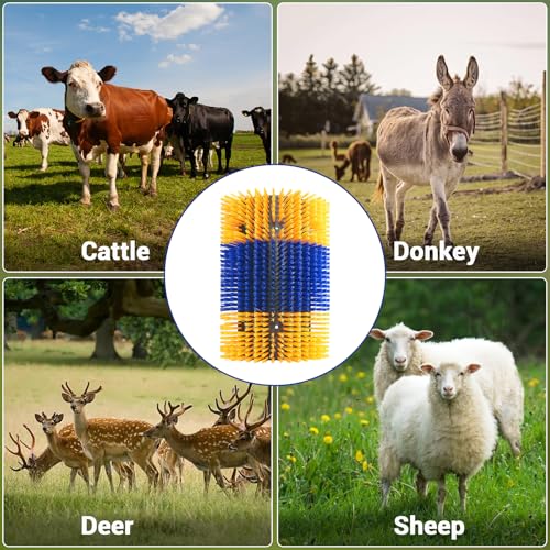2PCS Livestock Scratching Brush Set with Durable Plastic, Nylon Hard Bristles, Firm Resilient Triple-Sided Design, Outdoor Farm and Ranch Grooming Tool for Cow Horse Goat Pig