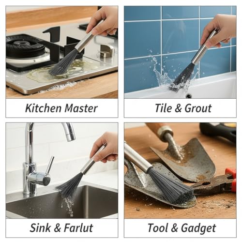 1pc Heavy-Duty Stainless Steel Long Handle Scrub Brush with Sturdy Metal & Extended - Heavy-Duty Multi-Surface Manual Bristle Brush for Stovetops, Ovens, Shower Doors, Floors - Ideal for, Kitchen