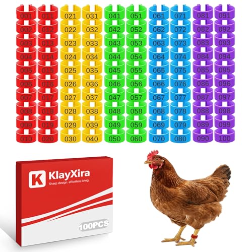100 Pack 5 Colors Chicken Leg Bands, Clip-On Reusable Chicken Tags for Legs, Poultry Identification Chicken Bands Bird Ring for Chickens Ducks Geese Gamefowl Flock Management