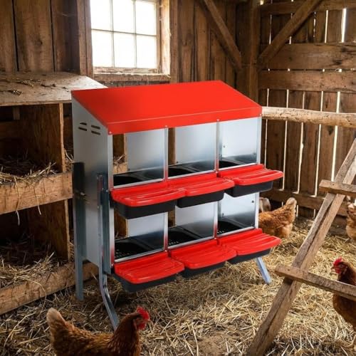 Nesting Boxes for Chickens, Chickens Laying Boxes for Chicken Coop with Legs, 6 Compartments Chicken Nesting Boxes with Removable Tray, Easy Cleaning, for Hens Outdoor Chicken Coop Farm Yard, Red - color: red, size: 6 HOLES WITH LEGS