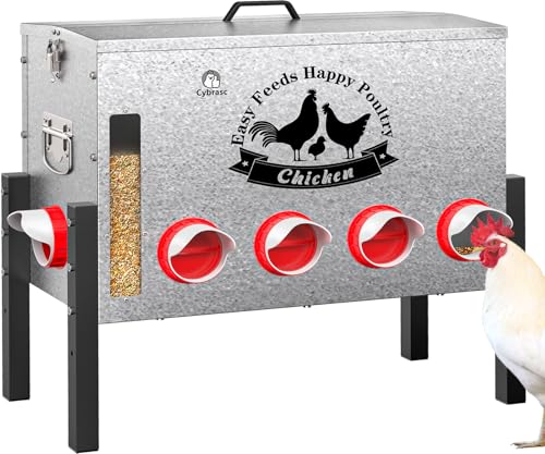 16gal Large Automatic Chicken Feeder - 10 Port No Waste Poultry Feeder, Rust-Proof Alloy Steel with Locking Lid & Adjustable Legs for Chickens, Ducks, Geese, Poultry - size: 16GAL-88LB