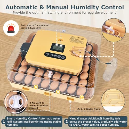 Incubators for Hatching Eggs, 56 Eggs Incubator with Egg Candler, Auto Egg Turner, Temp & Humidity Control, Hatch Day, 360° Viewing for Chicken, Duck, Quail Eggs, Ideal for Farm, School and Lab