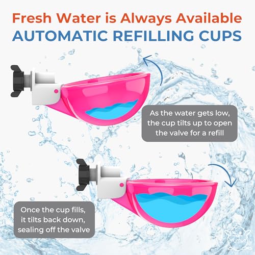 Lil'Clucker - Large Automatic Chicken Waterer Cups Suitable for Ducks, Geese, Turkeys, and Bunny Rabbit - Water Feeder Kit - Poultry Waterer (Pink, 12 Pack) - color: Pink, size: 12 Pack