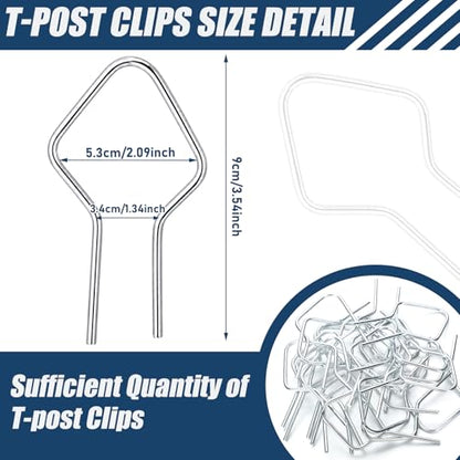 500 Pcs T Post Clips with Drill Chuck 11 Grade Galvanized Steel Fence Clips Metal Tie Preformed T-Post Fence Tensioner for Farm Garden Livestock Fencing T/U-Posts