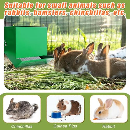 Maxcheck 2 Pcs Rabbit Feeder for Cages Small Animal Food Pellet Dispenser with Lid Metal Chicken Grit Oyster Shell Squirrel Feeders Outside(11.8 Inches,Mesh Bottom,Green) - color: Green, size: 11.8 Inches