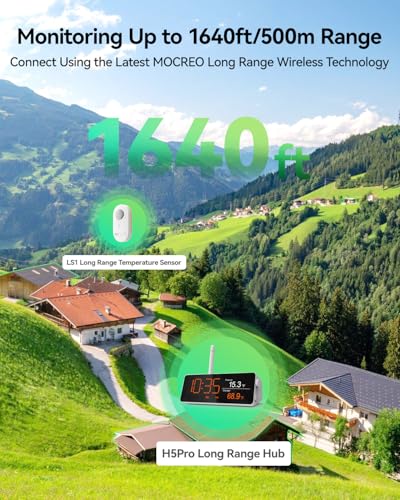 MOCREO WiFi Remote Refrigerator Thermometer, 1/3 Mile Long Range Freezer Alarm, IP66 Waterproof, App Email Alert, with Digital Monitor Hub, 1 Smart Wireless Temperature Sensor for Kitchen, Fridge, RV - style: 1 Long Range LCD Hub + 1 Waterproof Sensor