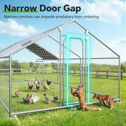 Large Metal Chicken Coop with Weatherproof Cover and Multi-Purpose Chicken Run for Chickens, Ducks, Rabbits, Farm and Yard Animal Pen (10’ W x 19.7’ L x 6.4’ H, Spire Roof-Roosting Perch) - size: 20x10Ft - Spire