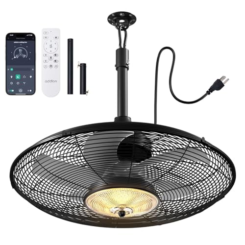 addlon Outdoor Ceiling Fan with Light for Patios, 20" IP65 Waterproof Gazebo Fan Remote&APP Control, 6 Speeds, 3CCT Dimmable, Plug in Ceiling Fan with Hook Hanging Caged Fan for Pergola Porch Canopy - color: 20 inch With Light