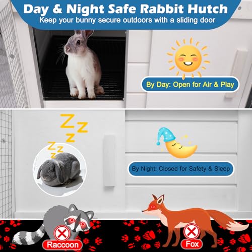 Rabbit Hutch Indoor Outdoor Bunny Cage, Weather Resistant Openable Roof, Slide Out Tray, Handle & Rolling Wheels, Chicken Coop, 48.05" L x 26.02" W x 34.3" H, White - color: White